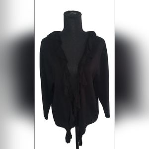 Thesis Ruffle Knit Open Front Black Cardigan Womens Size XL